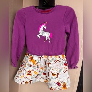 Mini Boden Girls London Royalty Theme Unicorn Dress Long Sleeve Cotton Size 6-7Y